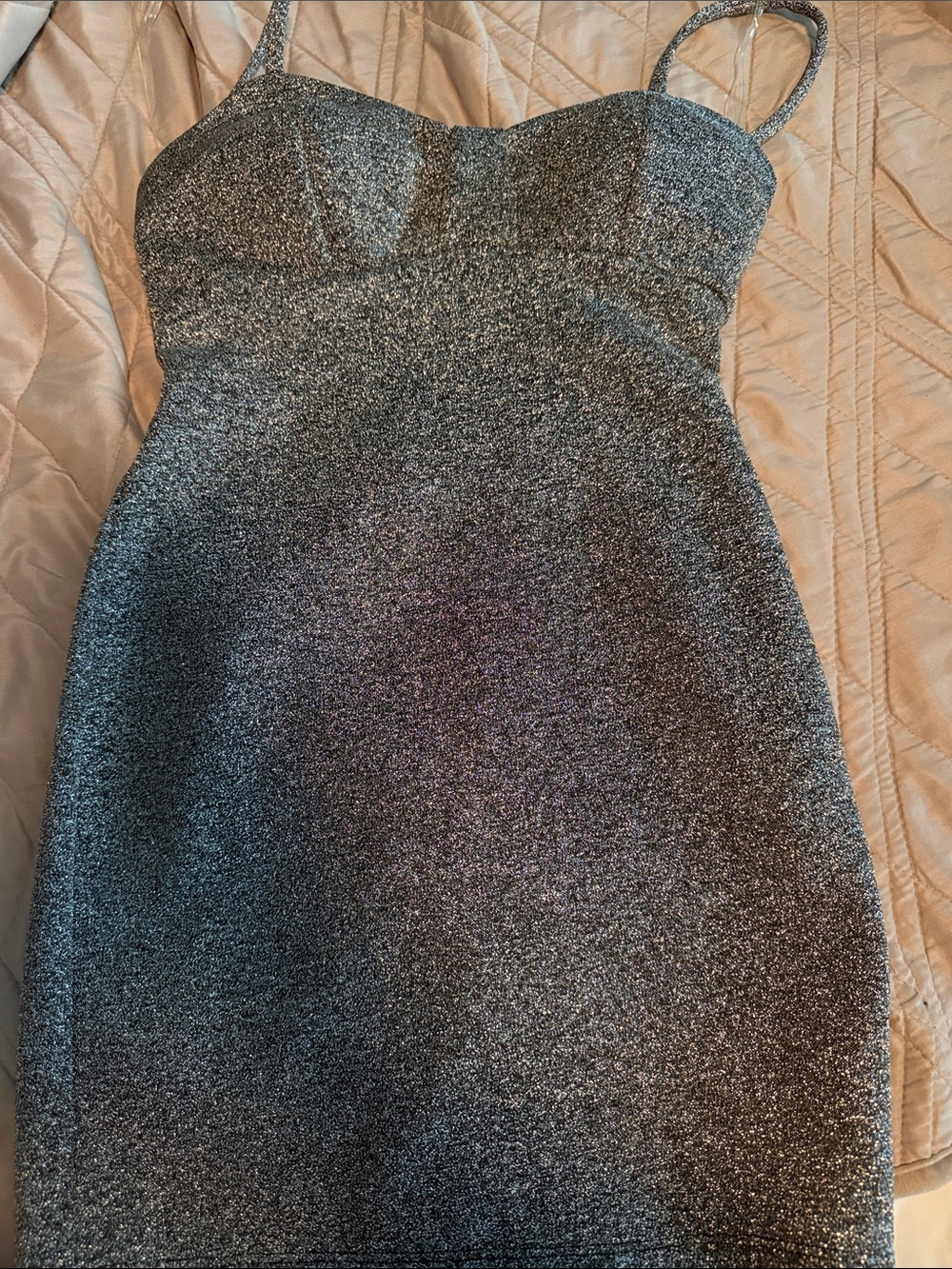 Lily Rose Metallic Silver Glitter Bodycon Mini Dress NWT!